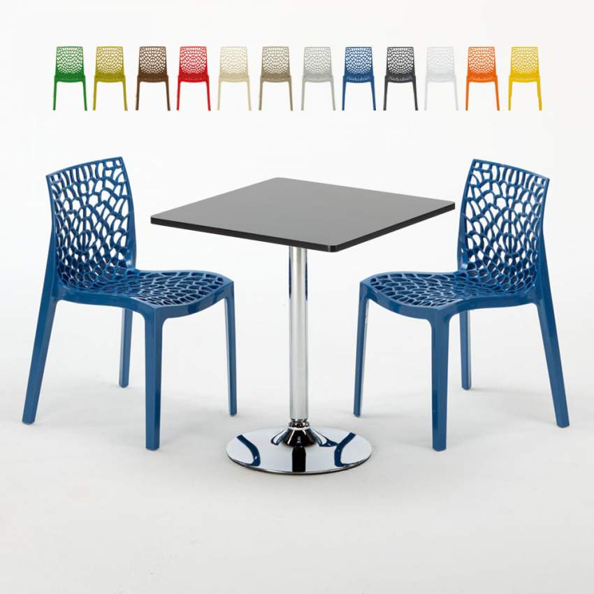 Table Carrée Noire 70x70cm Avec 2 Chaises Colorées Grand Soleil Set Intérieur Bar Café Gruvyer Mojito Remises Table Carrée Noire 70x70cm Avec 2 Chaises Colorées Grand Soleil Set Intérieur Bar Café Gruvyer Mojito Remises