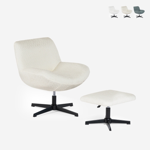 Poltrona girevole ergonomica da salotto in bouclé con poggiapiedi Janes Promozione