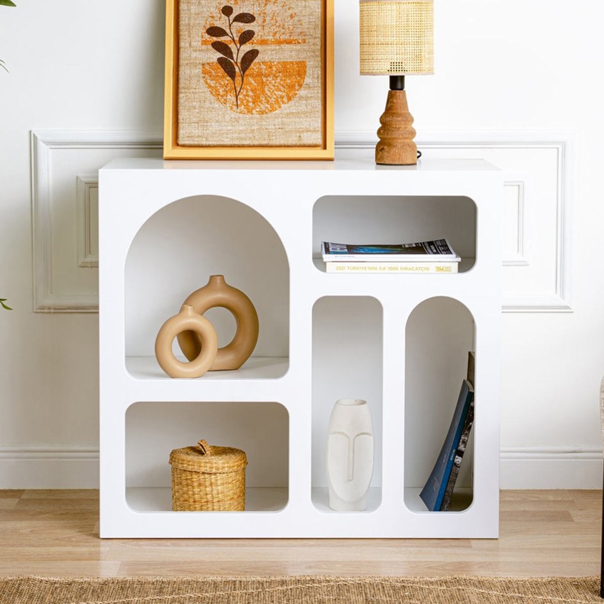 Libreria da terra bianca di design con vani curvi 80x37x74cm Lessa Promozione Libreria da terra bianca di design con vani curvi 80x37x74cm Lessa Promozione