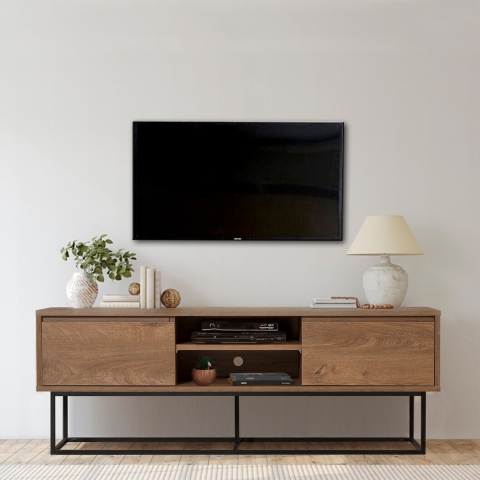 Mobile TV industrial moderno 140x35cm legno e metallo Rodez Promotion