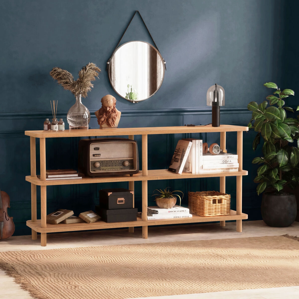 Console bibliothèque pour salon et entrée 150x35x75 cm en bois naturel Raca Promotion Console bibliothèque pour salon et entrée 150x35x75 cm en bois naturel Raca Promotion