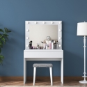 Mobile postazione trucco con cassetto specchio a LED e sgabello Tabs Saldi