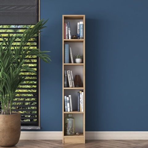 Libreria da parete alta e stretta 170cm con 5 ripiani naturale Wally Promotion