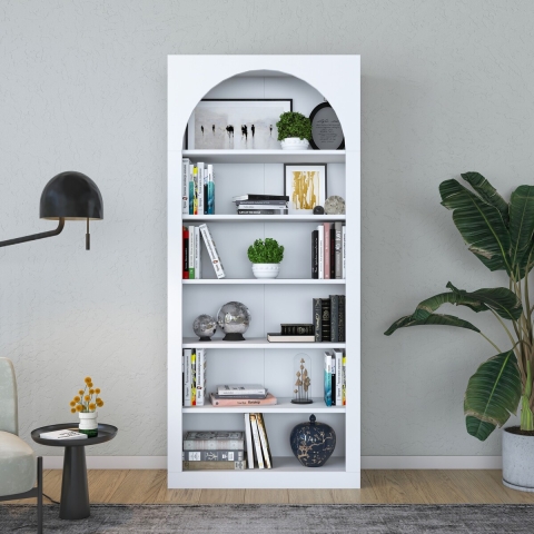 Libreria da parete design 180x31x80cm ad arco bianca con 5 ripiani Curvy Promozione