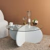 Tavolino da salotto rotondo di design in legno e vetro 75x35cm Round Vendita
