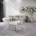 Tavolino da salotto rotondo di design in legno e vetro 75x35cm Round Offerta