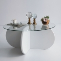 Tavolino da salotto rotondo di design in legno e vetro 75x35cm Round Modello
