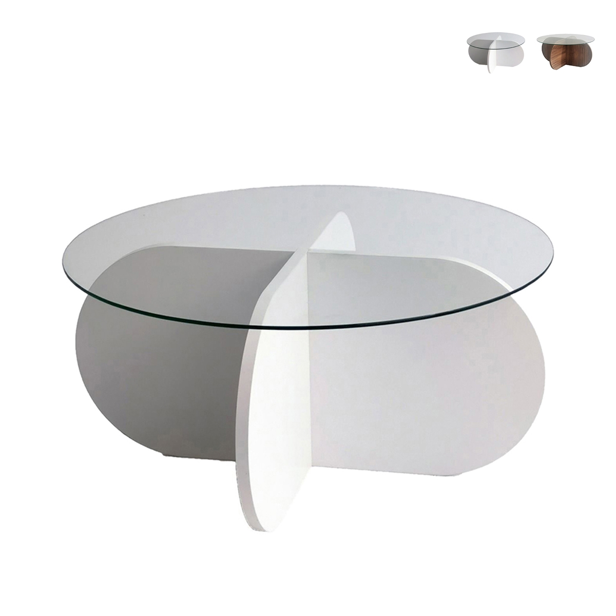 Tavolino da salotto rotondo di design in legno e vetro 75x35cm Round Promozione