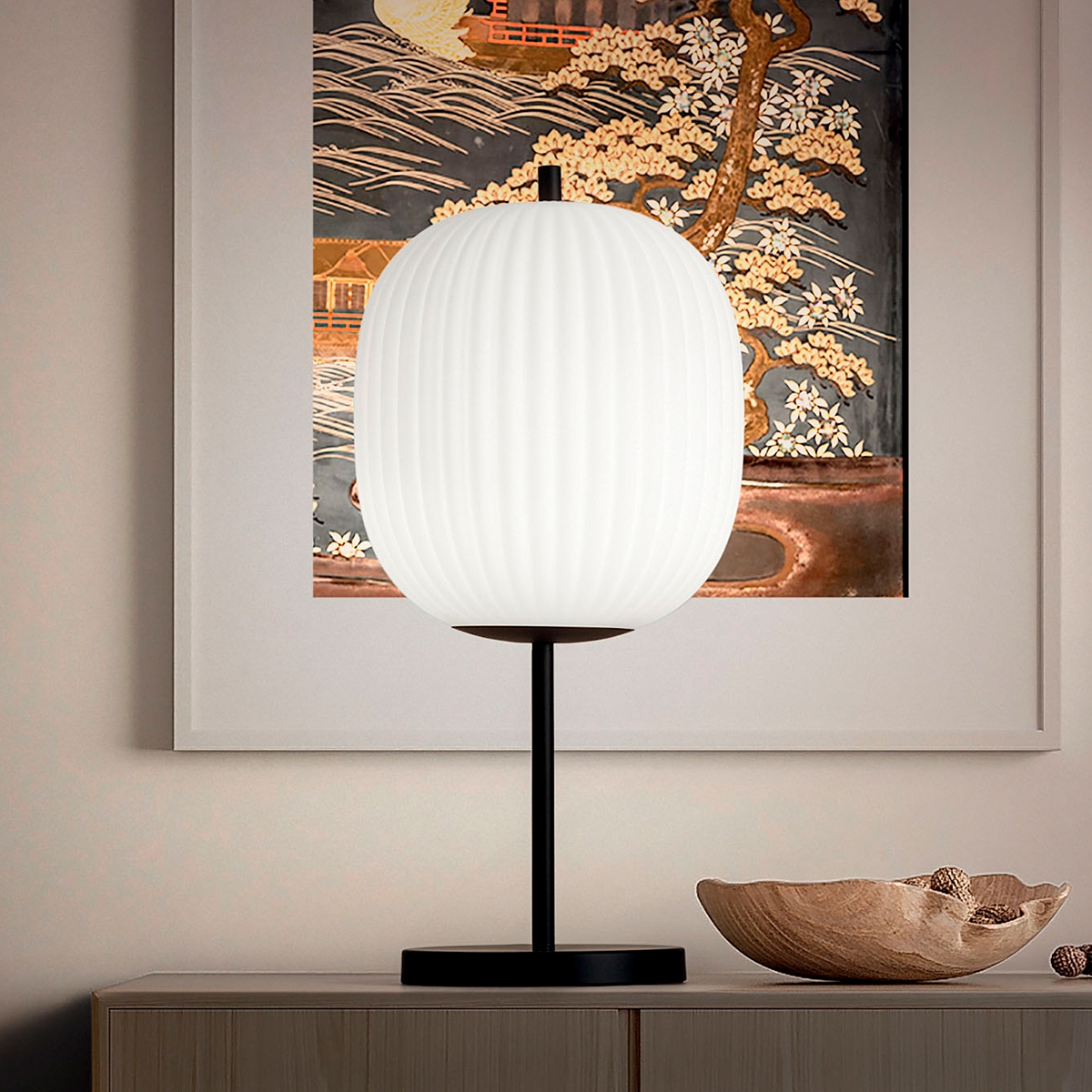 Lampada da tavolo elegante in vetro soffiato e metallo nero Domizia-T Promozione Lampada da tavolo elegante in vetro soffiato e metallo nero Domizia-T Promozione