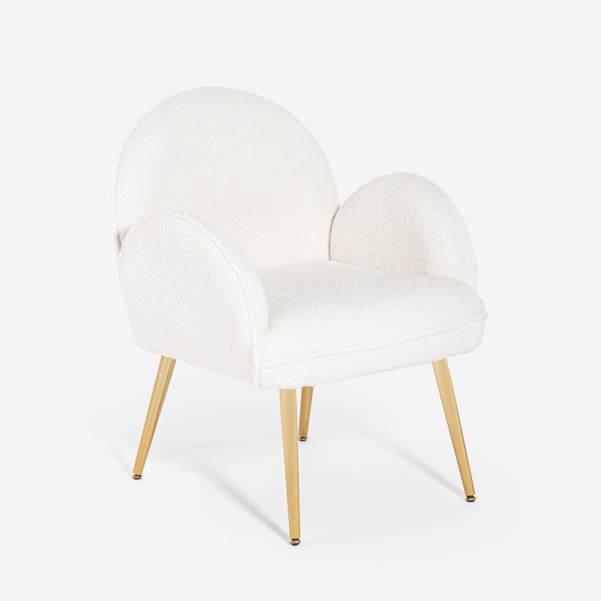 Sedia poltroncina in bouclé bianco metallo dorato per sala da pranzo Vivi Promozione Sedia poltroncina in bouclé bianco metallo dorato per sala da pranzo Vivi Promozione