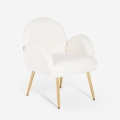 Sedia poltroncina in bouclé bianco metallo dorato per sala da pranzo Vivi Promozione