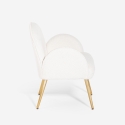 Sedia poltroncina in bouclé bianco metallo dorato per sala da pranzo Vivi Saldi
