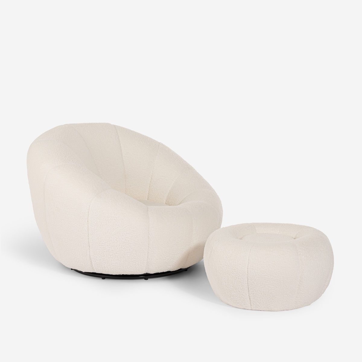 Ensemble fauteuil bouclé blanc design avec repose-pieds pivotant Kuma Promotion Ensemble fauteuil bouclé blanc design avec repose-pieds pivotant Kuma Promotion