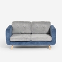 Divano 2 posti in tessuto bicolore grigio e blu cuscini reversibili Biko Offerta