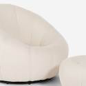 Set poltrona bouclé bianca di design con pouf poggiapiedi girevole Kuma Saldi