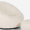 Set poltrona bouclé bianca di design con pouf poggiapiedi girevole Kuma Saldi