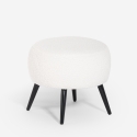 Pouf poggiapiedi da salotto in teddy bouclé bianco con piedini neri Belix Promozione