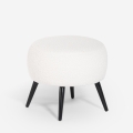 Pouf poggiapiedi da salotto in teddy bouclé bianco con piedini neri Belix Promozione