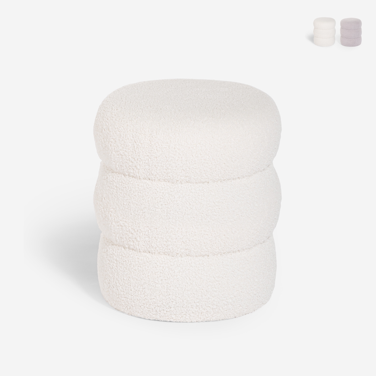 Pouf poggiapiedi in teddy bouclé design moderno a cilindro Okami Promozione Pouf poggiapiedi in teddy bouclé design moderno a cilindro Okami Promozione