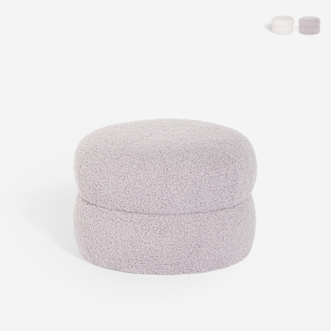 Pouf poggiapiedi basso per soggiorno in tessuto  teddy bouclé Raion Promozione