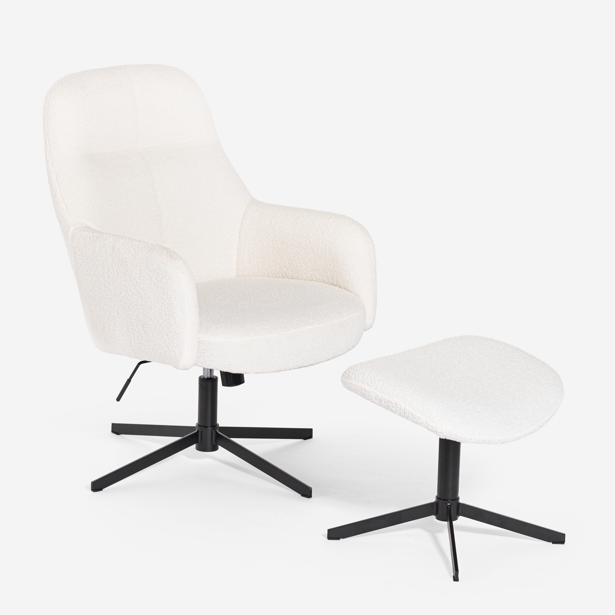Poltrona con poggiapiedi in bouclé bianco per soggiorno ufficio Shiro Promozione Poltrona con poggiapiedi in bouclé bianco per soggiorno ufficio Shiro Promozione