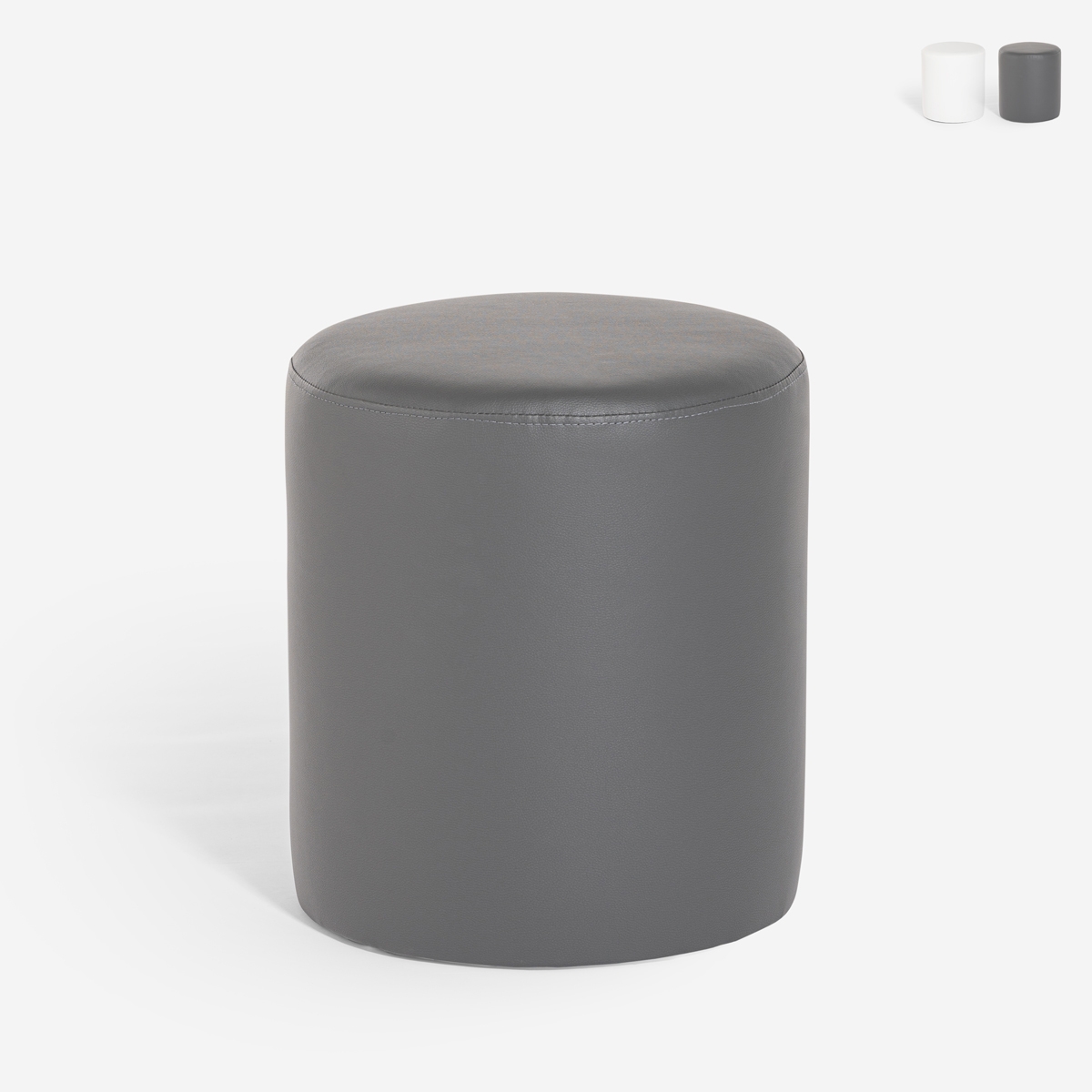 Pouf repose-pieds design cylindre en similicuir blanc gris Hebi Offre Pouf repose-pieds design cylindre en similicuir blanc gris Hebi Offre