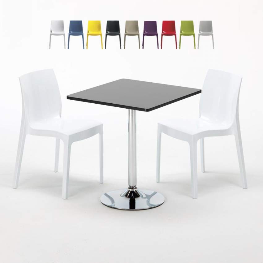 Table Carrée Noire 70x70cm Avec 2 Chaises Colorées Grand Soleil Set Intérieur Bar Café Ice Mojito Vente Table Carrée Noire 70x70cm Avec 2 Chaises Colorées Grand Soleil Set Intérieur Bar Café Ice Mojito Vente