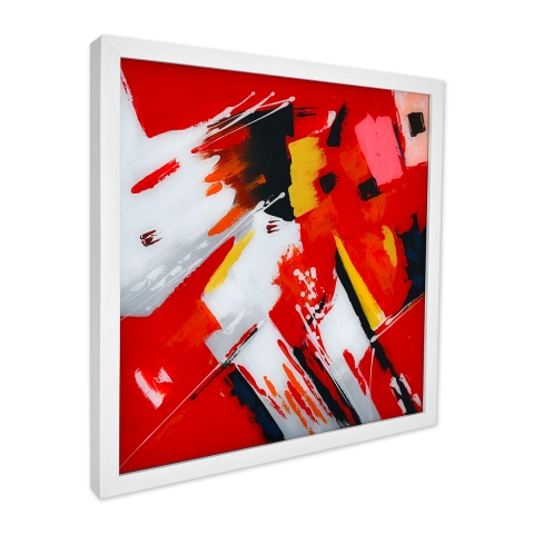 Quadro moderno astratto 64x64cm dipinto su plexiglas cornice bianca Tyvek Promozione