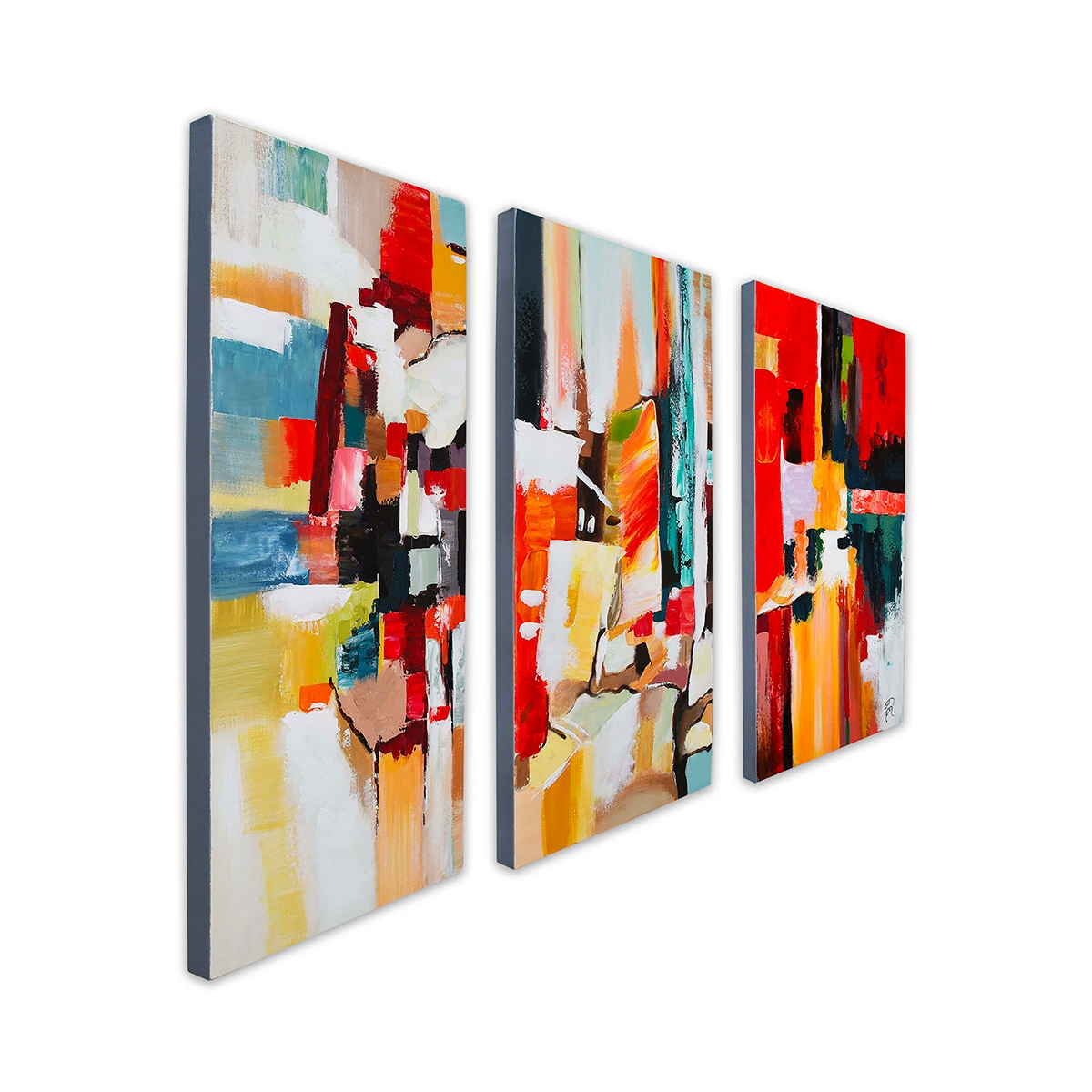Ensemble de 3 tableaux abstraits modernes sur toile 120x80cm, triptyque de peintures Fiora Promotion Ensemble de 3 tableaux abstraits modernes sur toile 120x80cm, triptyque de peintures Fiora Promotion