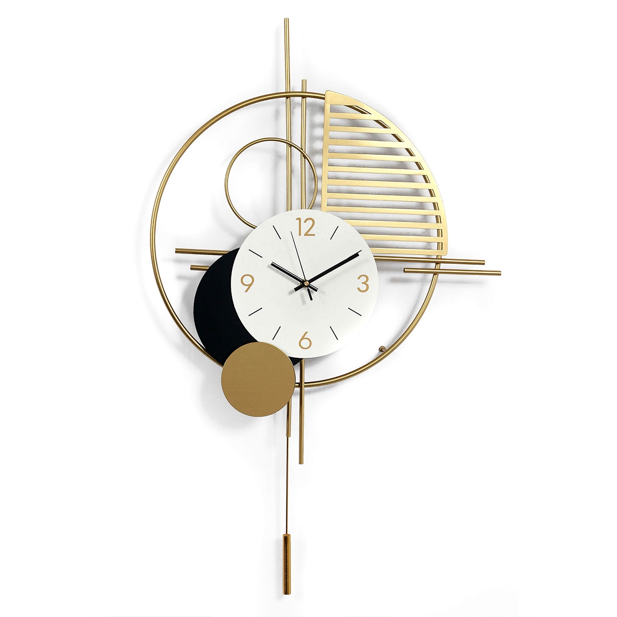 Horloge murale 53x85cm avec pendule design moderne en métal doré Vira Promotion Horloge murale 53x85cm avec pendule design moderne en métal doré Vira Promotion