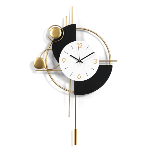 Horloge murale moderne 46x77cm en métal doré design géométrique Sphère Promotion