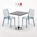 Schwarz Quadratisch Tisch und 2 Stühle Farbiges Transparent Grand Soleil Cristal Light Platinum Aktion