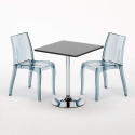 Table Carrée Noire 70x70cm Avec 2 Chaises Colorées Et Transparentes Set Intérieur Bar Café Cristal Light Platinum Réductions