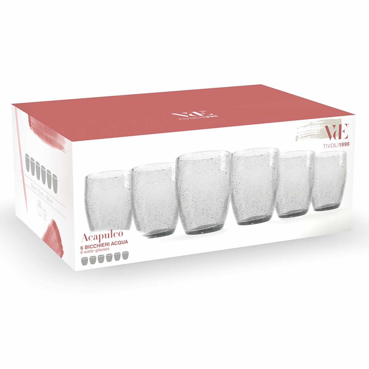 Set di 6 bicchieri acqua trasparenti 300ml in vetro soffiato Acapulco Promozione