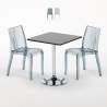 Schwarz Quadratisch Tisch und 2 Stühle Farbiges Transparent Grand Soleil Dune Platinum Aktion