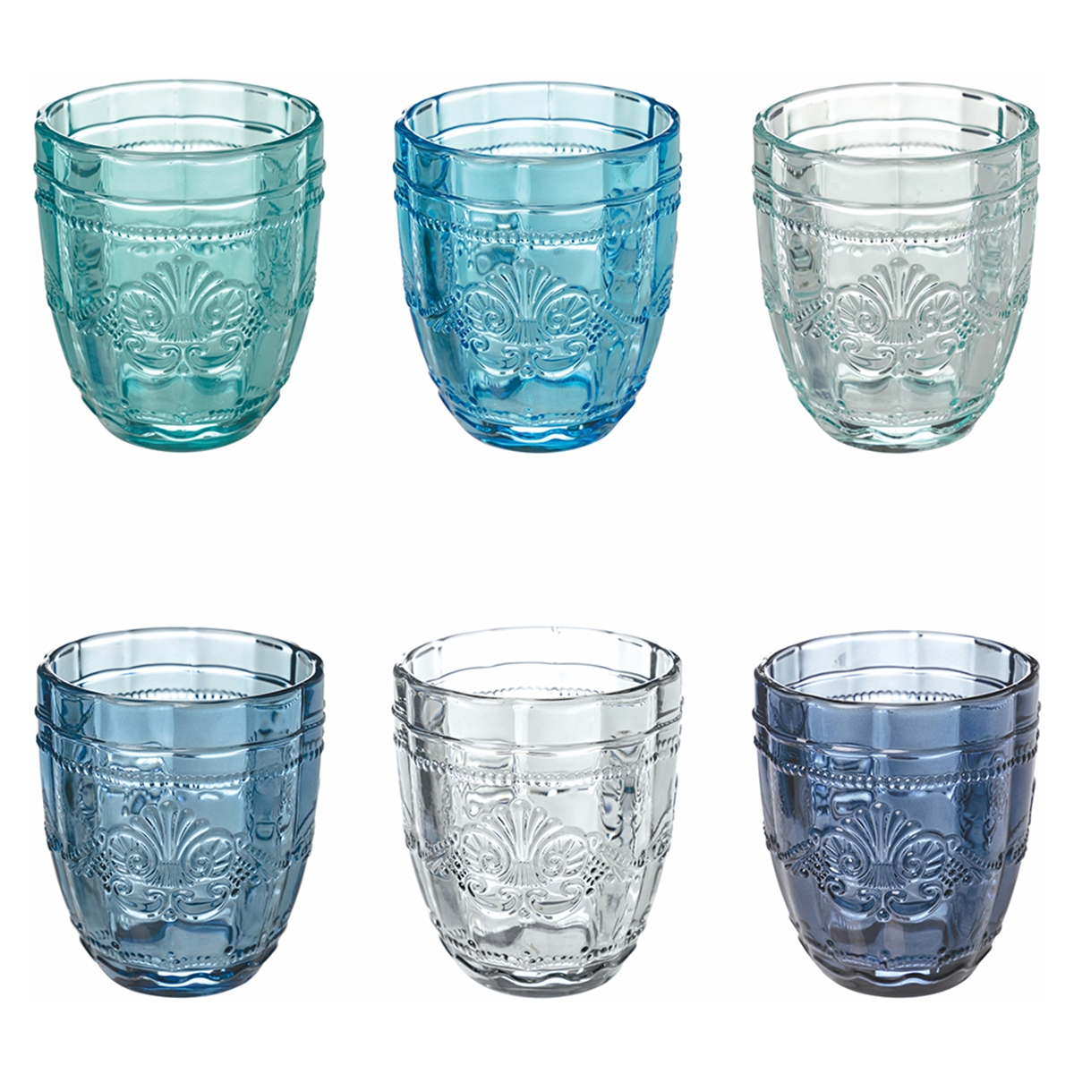 Set di 6 bicchieri acqua 265ml in vetro decoro arabescato Syrah Ocean Promozione Set di 6 bicchieri acqua 265ml in vetro decoro arabescato Syrah Ocean Promozione