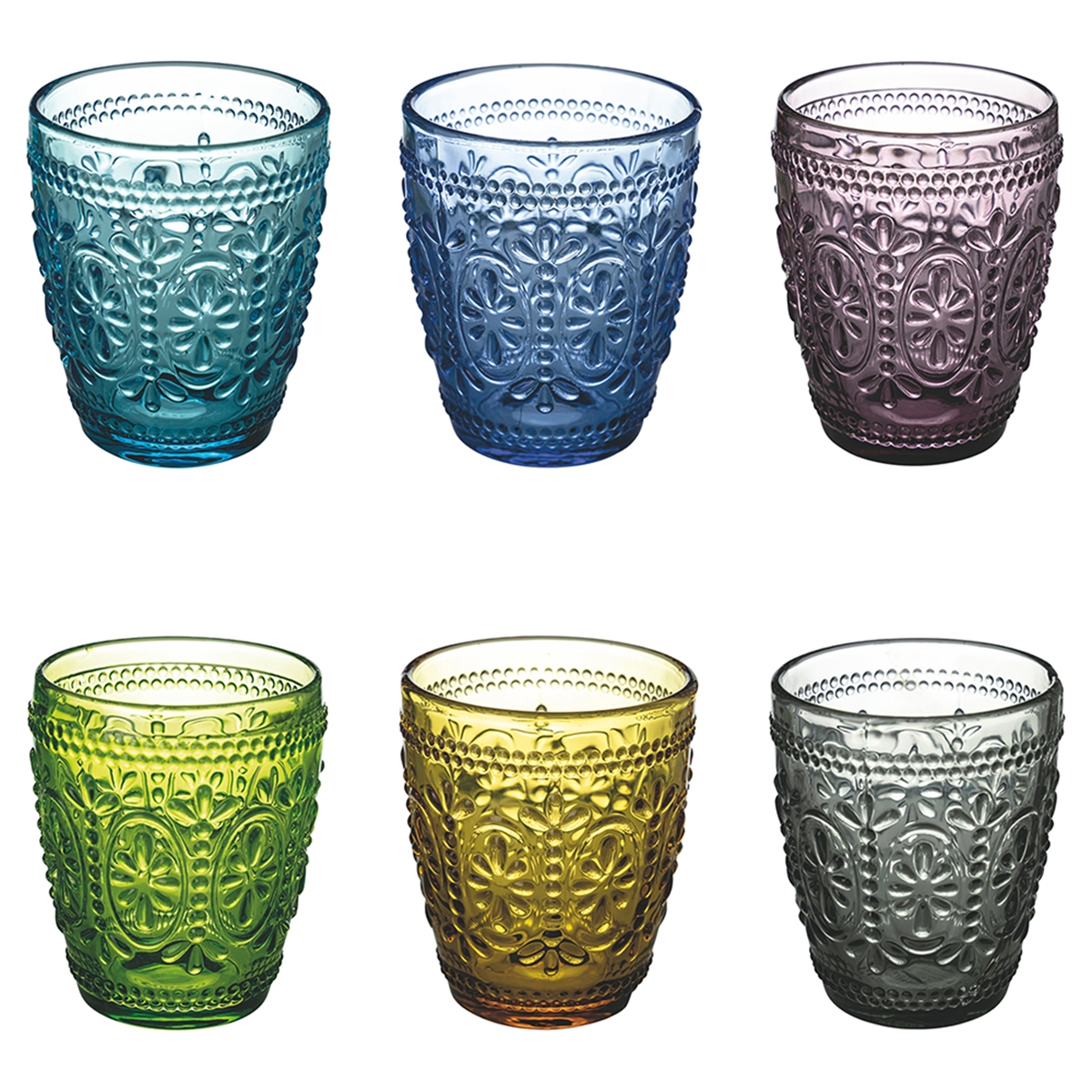 Set di 6 bicchieri acqua 300ml con lavorazione a rilievo Koralight Promozione Set di 6 bicchieri acqua 300ml con lavorazione a rilievo Koralight Promozione