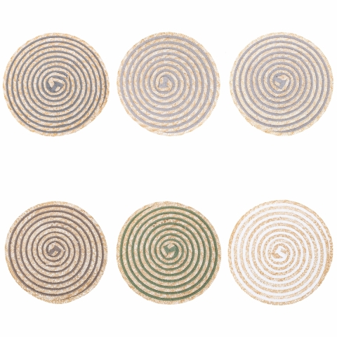 Set di 6 tovagliette tonde in paglia intrecciata Ø38cm Spiral Stone Promozione