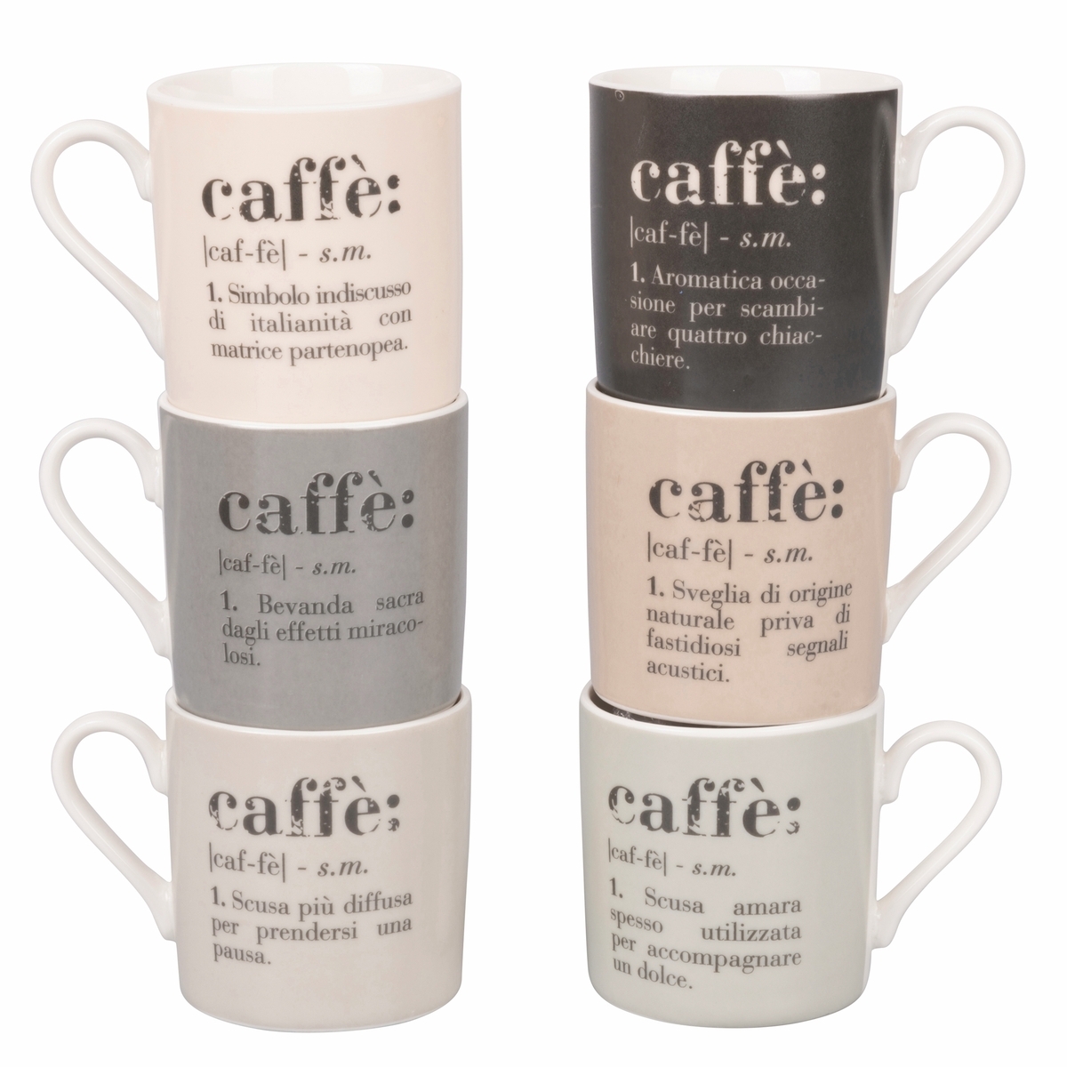 Set di 6 tazzine da caffè in porcellana con scritte 90ml Victionary Caffè Promozione