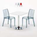 Tavolino Quadrato Bianco 70x70 cm con 2 Sedie Colorate Trasparenti Cristal Light Titanium Offerta