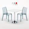 Tavolino Quadrato Bianco 70x70 cm con 2 Sedie Colorate Trasparenti Cristal Light Titanium Offerta