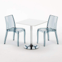 Tavolino Quadrato Bianco 70x70 cm con 2 Sedie Colorate Trasparenti Cristal Light Titanium Misure