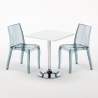 Tavolino Quadrato Bianco 70x70 cm con 2 Sedie Colorate Trasparenti Cristal Light Titanium Misure