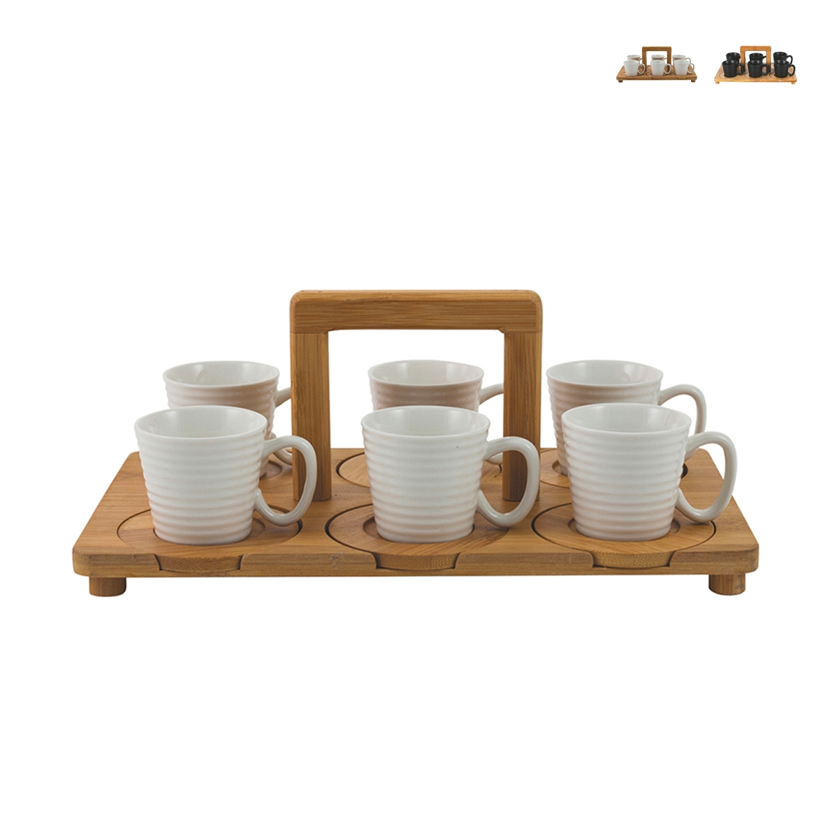 Set di 6 tazzine in porcellana da caffè 90ml con vassoio Essential Promozione