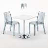 Tavolino Quadrato Bianco 70x70 cm con 2 Sedie Colorate Trasparenti Dune Titanium Promozione