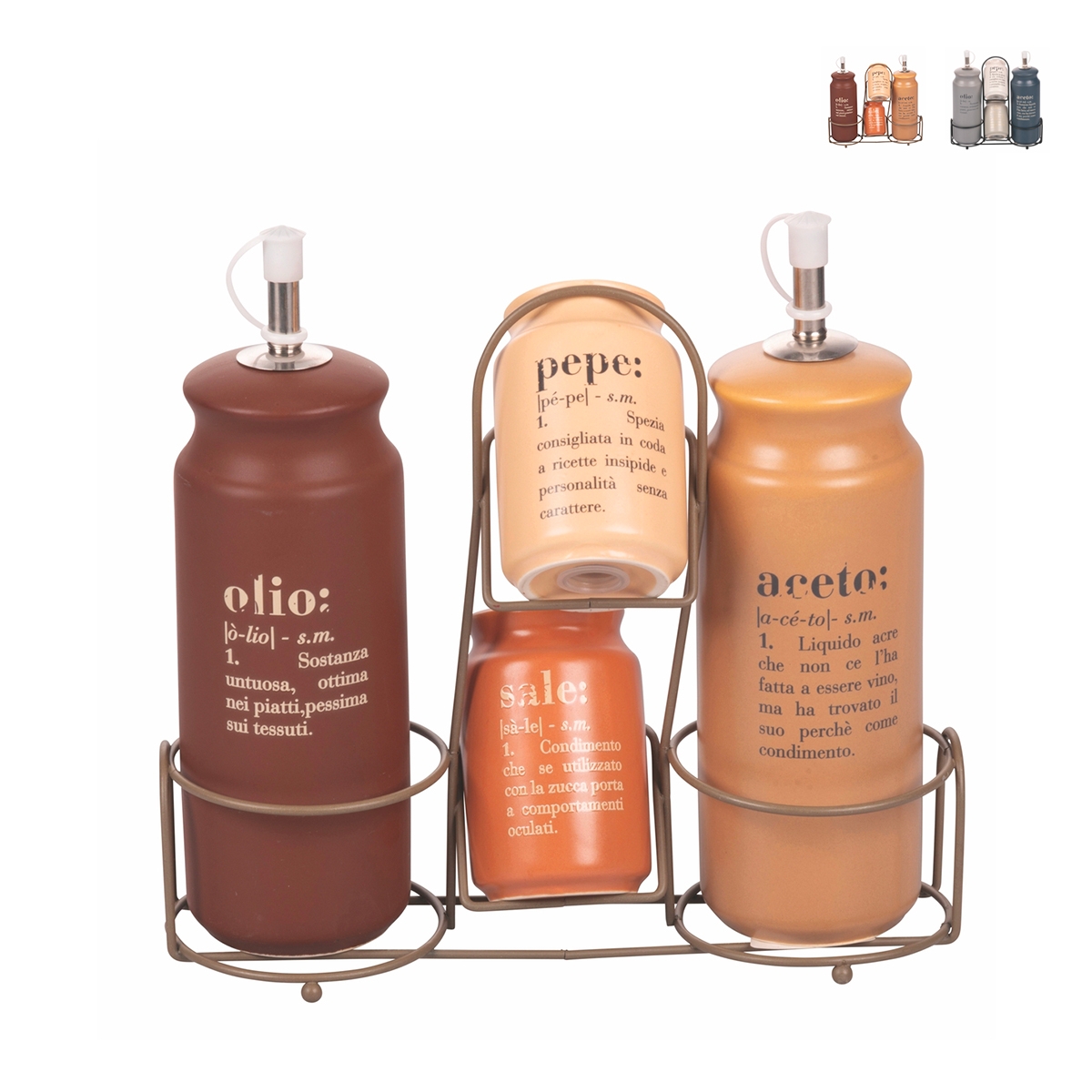 Set condimento stand 5 pezzi con oliera in gres Victionary A Promozione Set condimento stand 5 pezzi con oliera in gres Victionary A Promozione