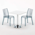 Table Carrée Blanche 70x70cm Avec 2 Chaises Colorées Et Transparentes Set Intérieur Bar Café Dune Titanium Remises