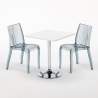 Tavolino Quadrato Bianco 70x70 cm con 2 Sedie Colorate Trasparenti Dune Titanium Saldi