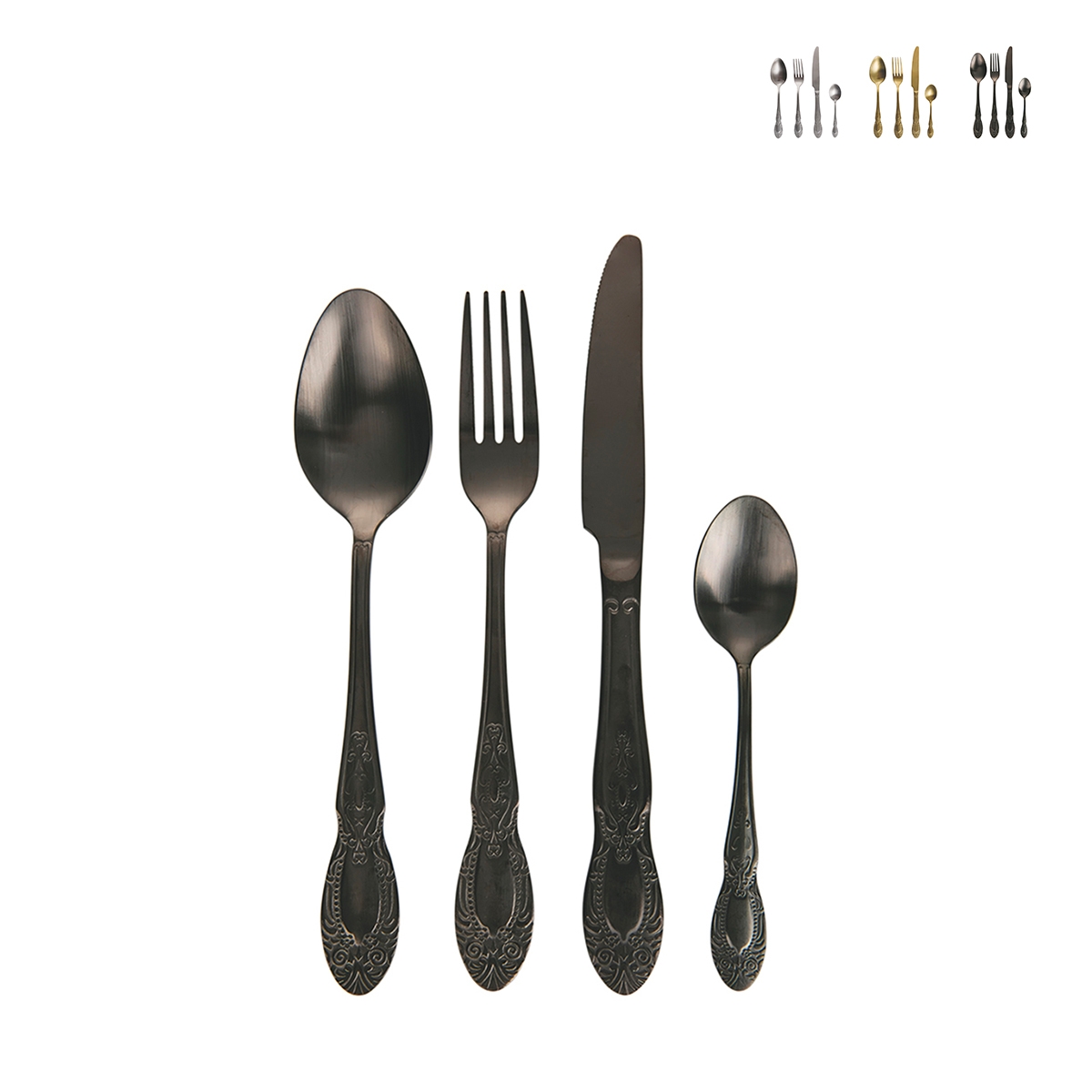 Set di 24 posate in acciaio satinato stile barocco Wonderland Promozione Set di 24 posate in acciaio satinato stile barocco Wonderland Promozione