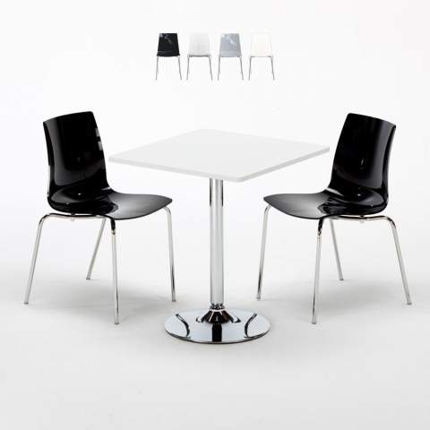 Weiß Quadratisch Tisch und 2 Stühle Farbiges Transparent Grand Soleil Lollipop Titanium Aktion
